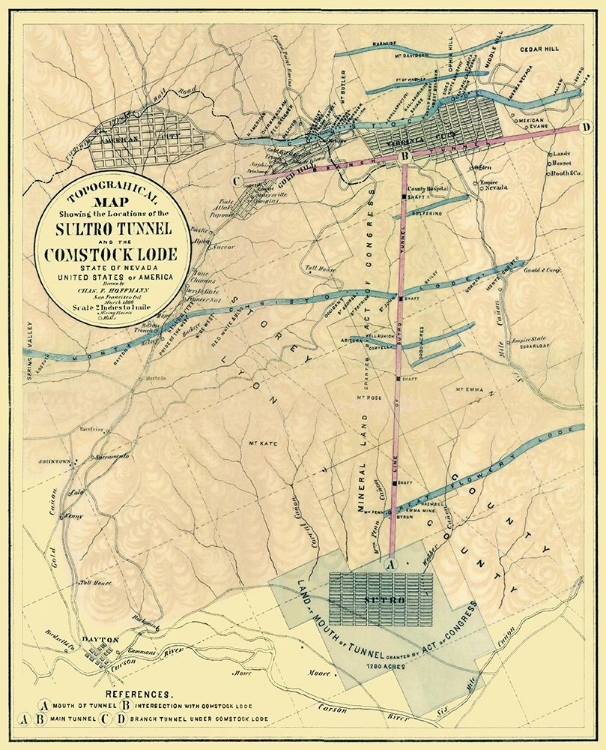 Picture of SULTRO TUNNEL COMSTOCK LODE NEVADA - HOFFMANN 1866