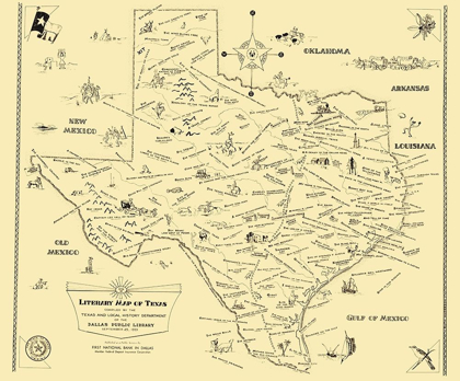 Picture of TEXAS LITERARY MAP - NATIONAL BANK OF DALLAS 1955