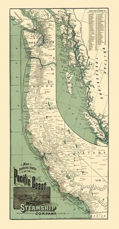 Picture of PACIFIC COAST STEAMSHIP COMPANY ROUTES 1896