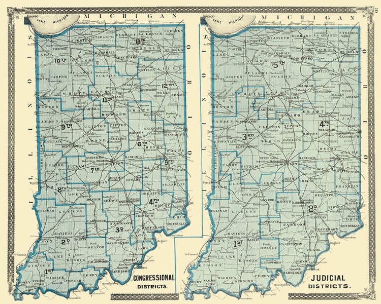 Picture of INDIANA POLITICAL MAP - BASKIN 1876