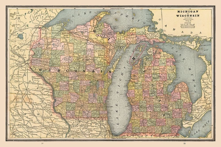 Picture of MICHIGAN, WISCONSIN - CRAM 1888