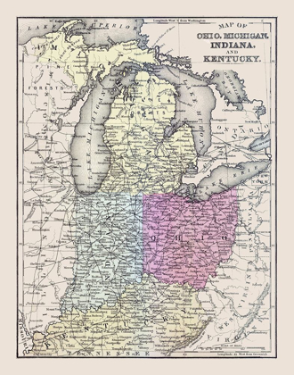 Picture of OHIO, MICHIGAN, INDIANA, KENTUCKY - MITCHELL 1877