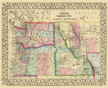 Picture of OREGON, WASHINGTON, IDAHO, MONTANA - MITCHELL 1870