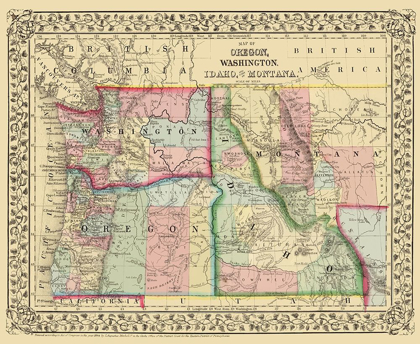 Picture of OREGON, WASHINGTON, IDAHO, MONTANA - MITCHELL 1870