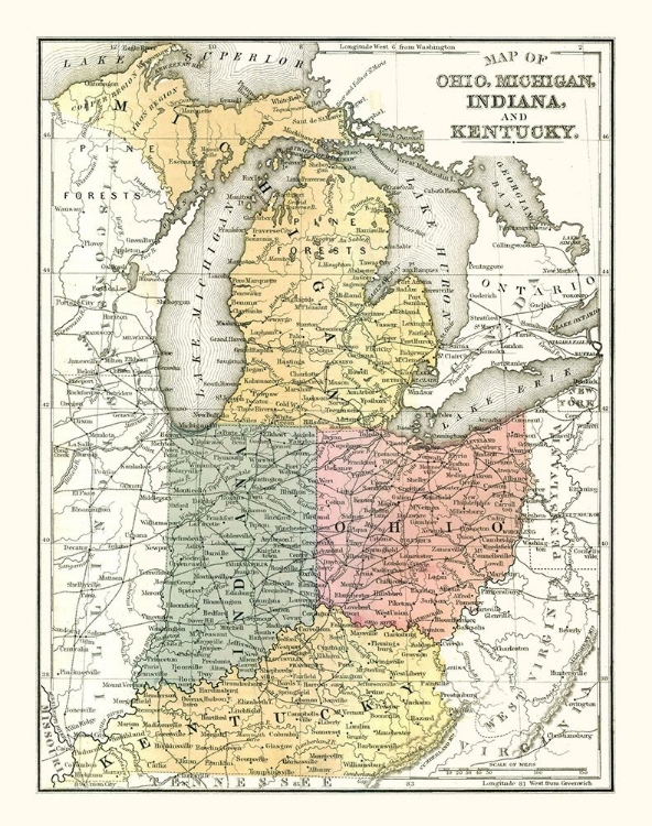 Picture of OHIO, MICHIGAN, INDIANA, KENTUCKY - MITCHELL 1869