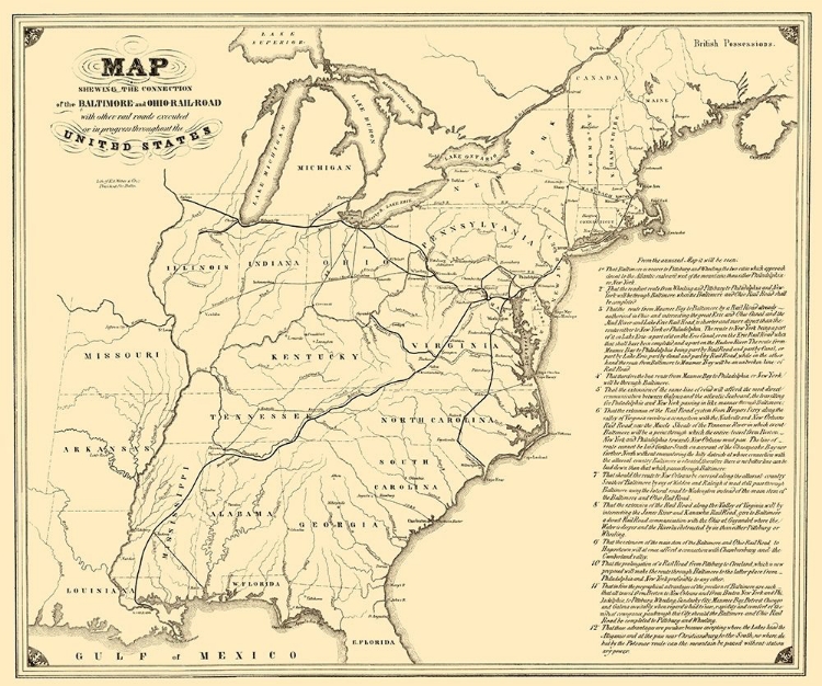 Picture of BALTIMORE AND OHIO RAILROAD WITH CONNECTIONS 1840