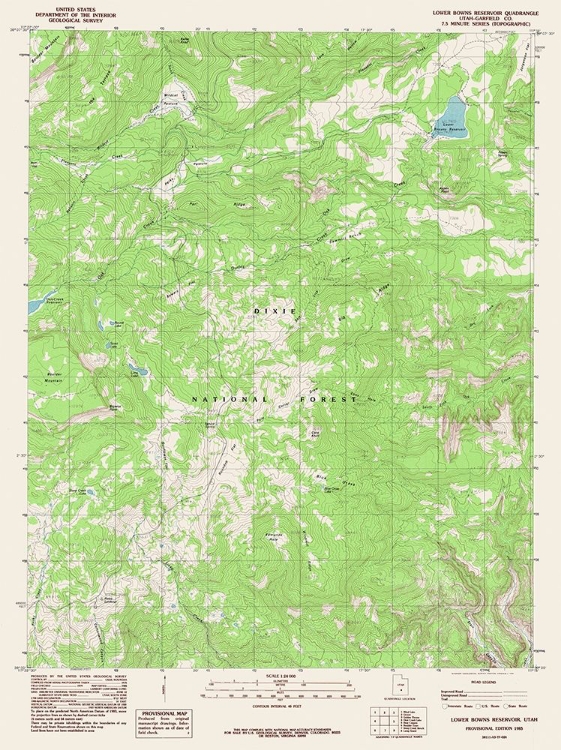 Picture of LOWER BOWNS RESERVOIR UTAH QUAD - USGS 1985