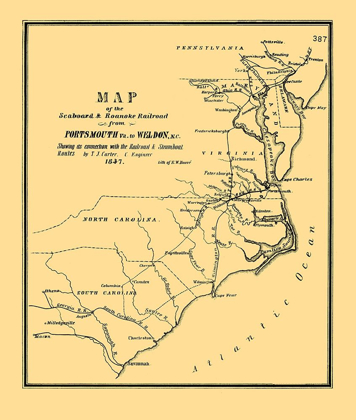 Picture of SEABOARD AND ROANOKE RAILROAD - BOUVE 1847