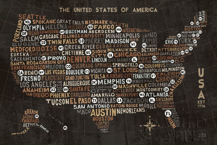 Picture of US CITY MAP BLACK