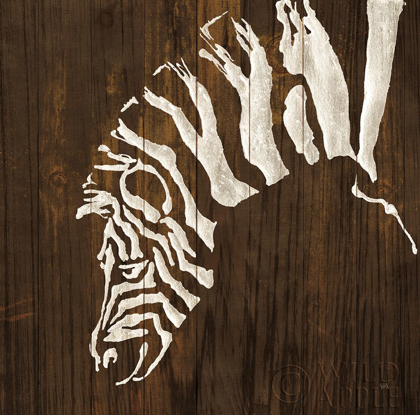 Picture of WHITE ZEBRA ON DARK WOOD