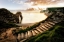 Picture of SUNSET AT DURDLE DOOR WITH PATHWAY. DORSET, JURASSIC COAST, ENGLAND