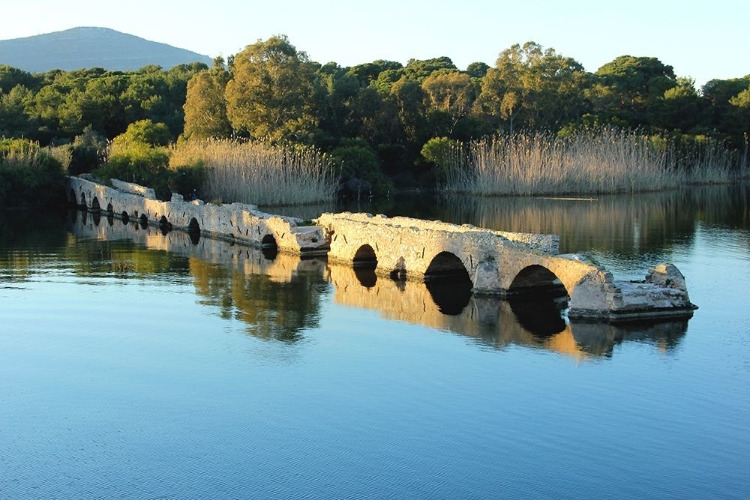 Picture of ANCIENT ROMAN BRIDGE ON THE POND 