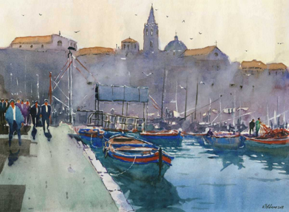 Picture of OLD MEDITERRANEAN SEATOWN WITH BOATS