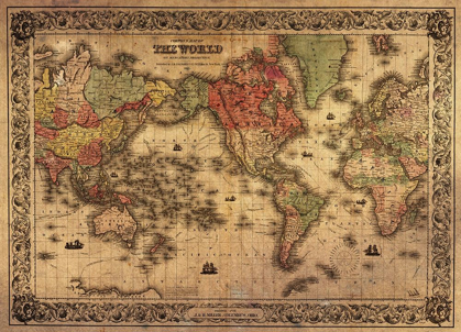 Picture of 1852 COLTONS VINTAGE MAP OF THE WORLD ANTIQUED