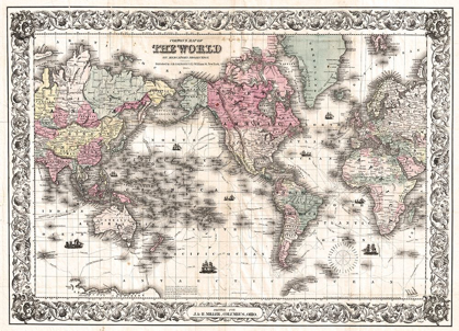 Picture of 1852 COLTONS VINTAGE MAP OF THE WORLD 