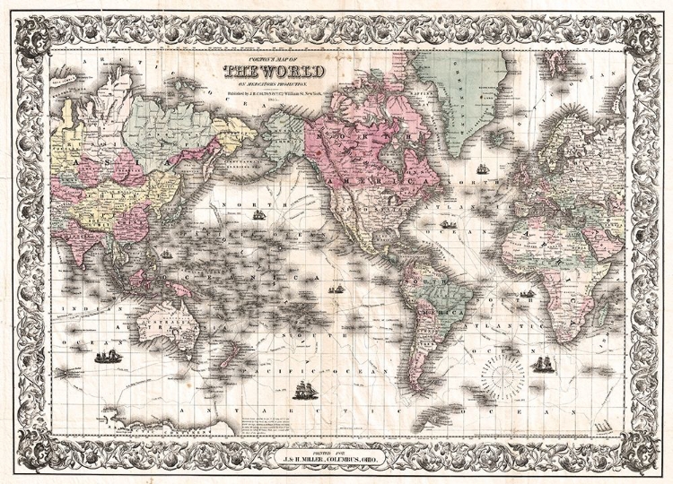 Picture of 1852 COLTONS VINTAGE MAP OF THE WORLD 