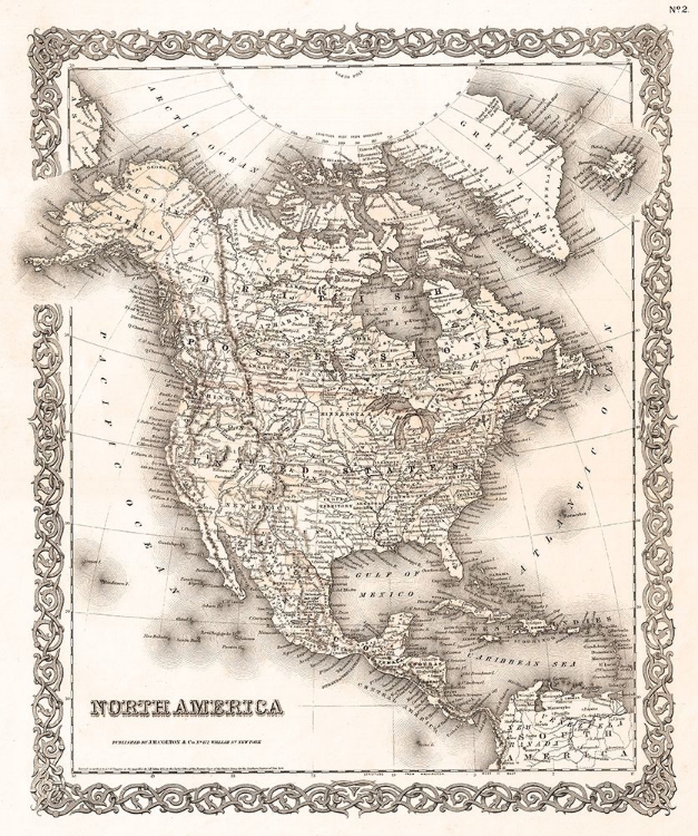 Picture of 1855 COLTON VINTAGE MAP OF NORTH AMERICA