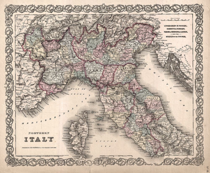 Picture of 1855 COLTONS VINTAGE MAP OF NORTHERN ITALY AND CORSICA