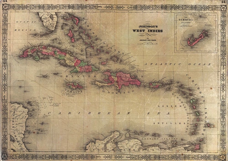 Picture of 1864 JOHNSON MAP OF THE WEST INDIES