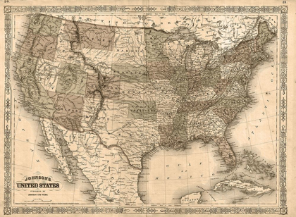 Picture of 1866 JOHNSON MAP OF THE UNITED STATES ANTIQUED