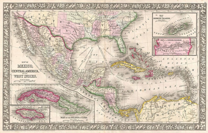 Picture of 1866 MITCHELL MAP OF MEXICO AND THE WEST INDIES
