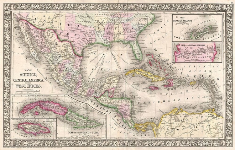Picture of 1866 MITCHELL MAP OF MEXICO AND THE WEST INDIES