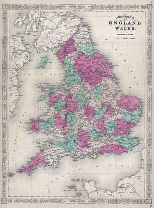 Picture of 1867 JOHNSON MAP OF ENGLAND AND WALES