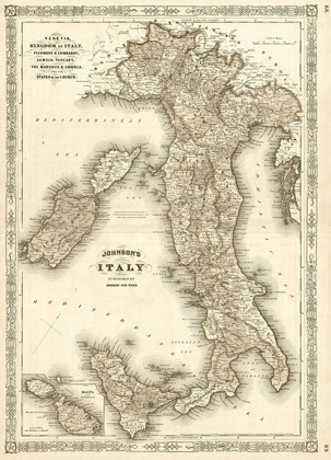 Picture of 1866 JOHNSON MAP OF ITALY ANTIQUED