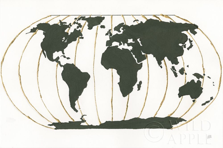 Picture of WORLD MAP GOLD LINES