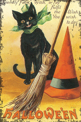 Picture of HALLOWEEN NOSTALGIA CAT WITH BROOM