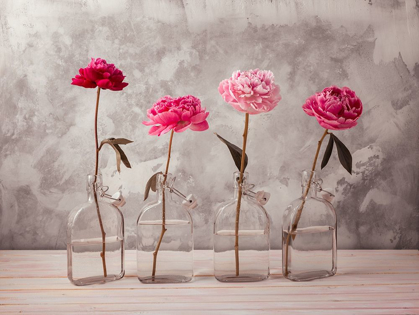 Picture of PEONIES IN GLASS BOTTLES