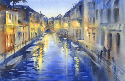 Picture of NIGHT LIGHTS ON VENETIAN CANAL
