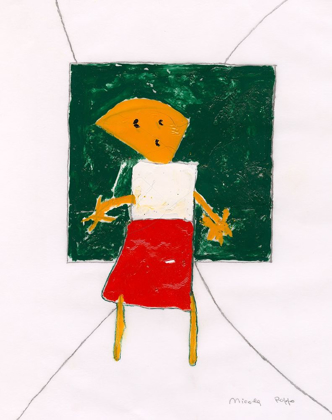Picture of LITTLE YELLOW GIRL WITH RED SKIRT ON GREEN