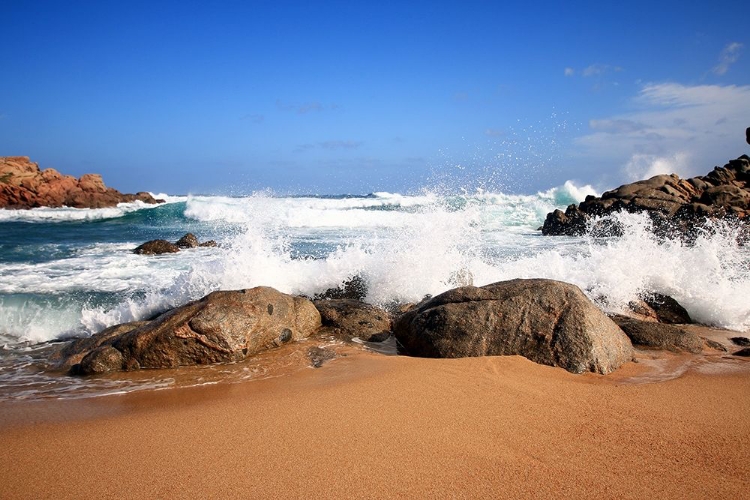 Picture of STATELY WAVES CRASHING ON RED ROCKS