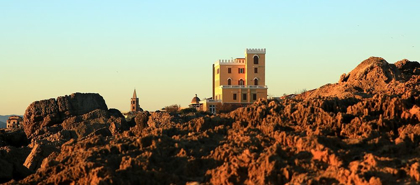 Picture of ALGHERO CASTLE, DOME AND BELL TOWER AT SUNSET