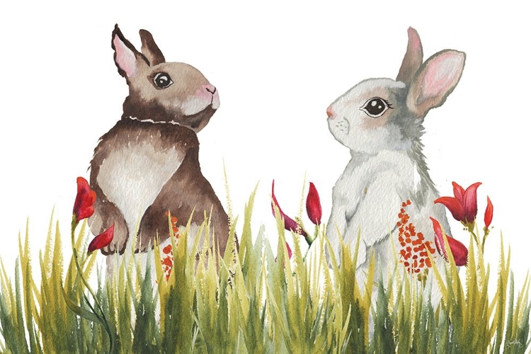 Picture of BUNNIES AMONG THE FLOWERS I