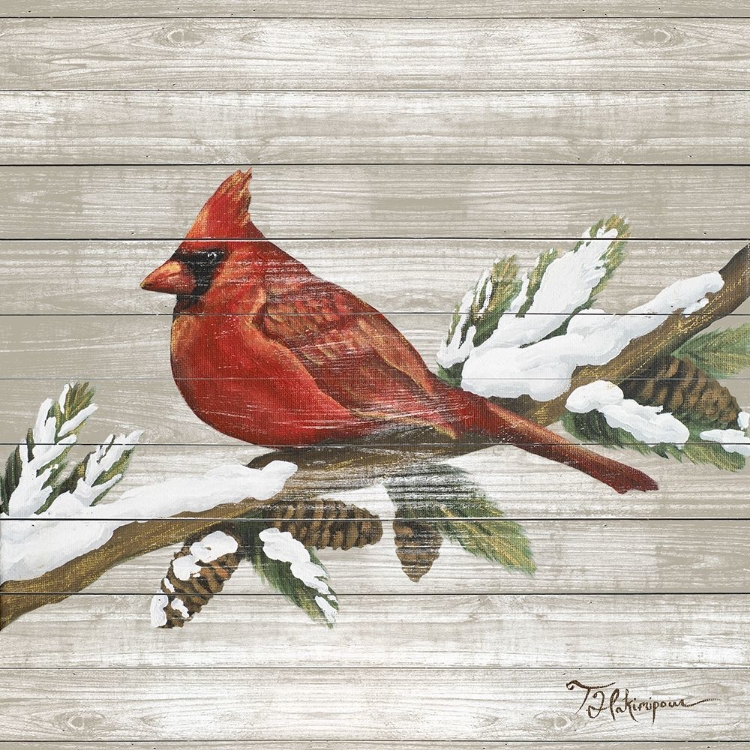 Picture of WINTER RED BIRD ON WOOD II