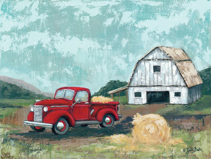 Picture of RED TRUCK AT THE BARN
