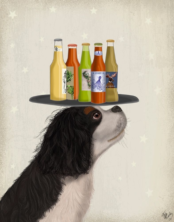 Picture of KING CHARLES SPANIEL BLACK WHITE BEER LOVER