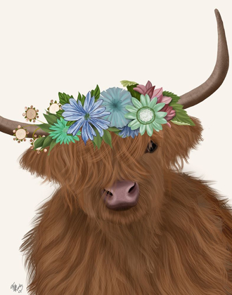 Picture of HIGHLAND COW WITH FLOWER CROWN 2, PORTRAIT