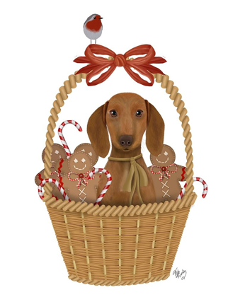 Picture of CHRISTMAS DES - DOG IN BASKET WITH GINGERBREAD MEN
