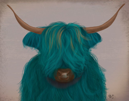 Picture of HIGHLAND COW 3, TURQUOISE, PORTRAIT