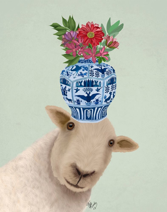 Picture of SHEEP WITH VASE OF FLOWERS