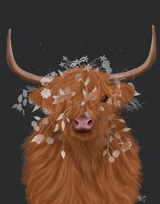 Picture of HIGHLAND COW 1, WHITE FLOWERS