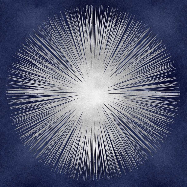 Picture of SILVER SUNBURST ON BLUE I