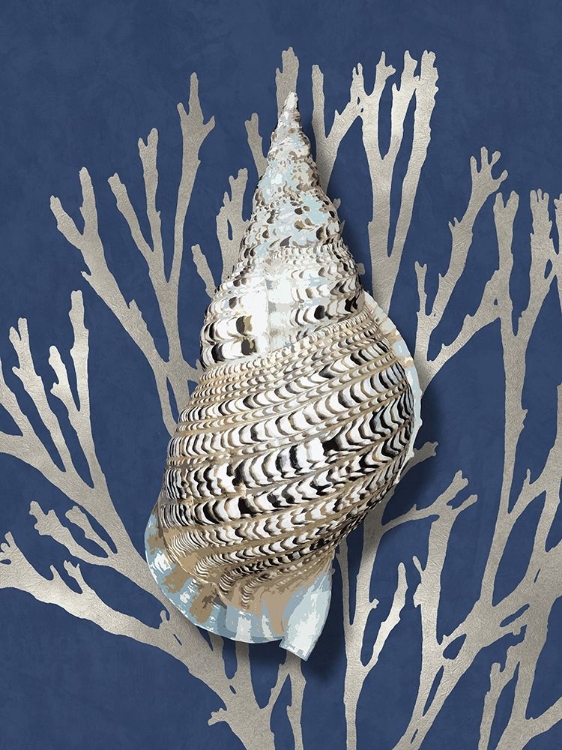 Picture of SHELL CORAL SILVER ON BLUE I