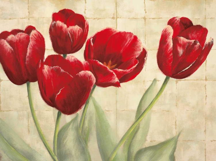 Picture of RED TULIPS ON IVORY