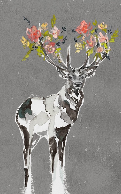 Picture of CUSTOM DEER AND FLOWERS I