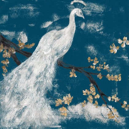 Picture of WHITE PEACOCK ON INDIGO I