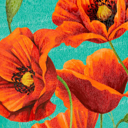 Picture of RED POPPIES ON TEAL I